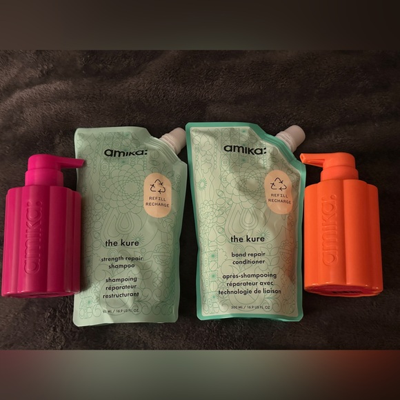 Amika The Kure Bond Repair Shampoo + Conditioner Refill 16.9 oz + Amika Bottles - Picture 1 of 2